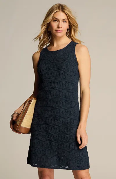 Jjill Tall Crochet-textured Dress In Navy Blue