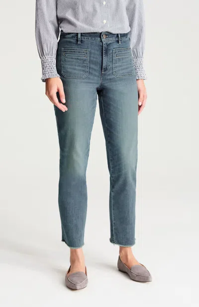 Jjill Tall Curvy-fit Patch-pocket Fringe-hem Jeans In Skyline Wash
