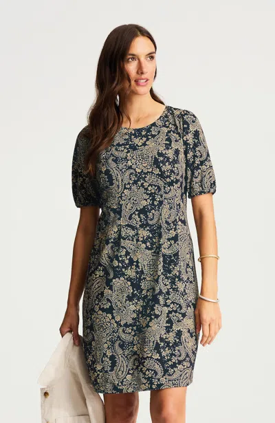 Jjill Tall Dart-waist Knit Dress In Navy Blue Paisley Floral