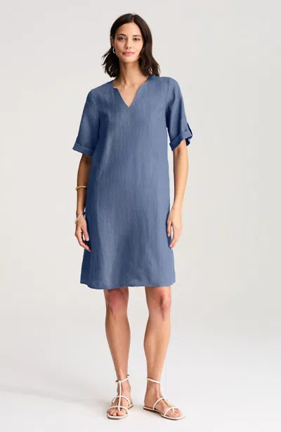 Jjill Tall Easy Linen A-line Dress In Blue Dahlia