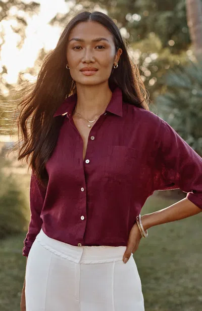 Jjill Tall Easy Linen Button-front Shirt In Maroon