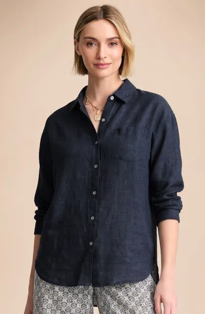 Jjill Tall Easy Linen Button-front Shirt In Night Multi