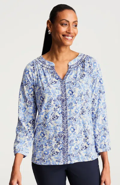 Jjill Tall Embroidered Printed Top In Bluebell Watercolor Silhouette