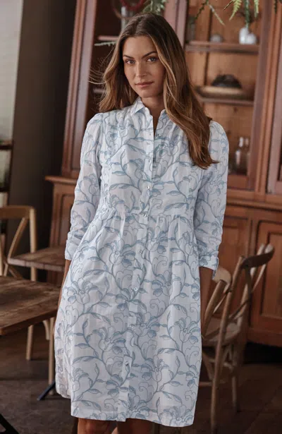 Jjill Tall Embroidered Shirtdress In White/ice Blue