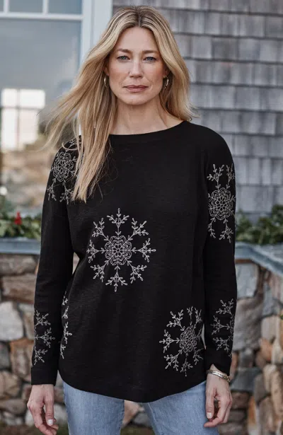 Jjill Tall Embroidered Snowflake Top In Black/zinc