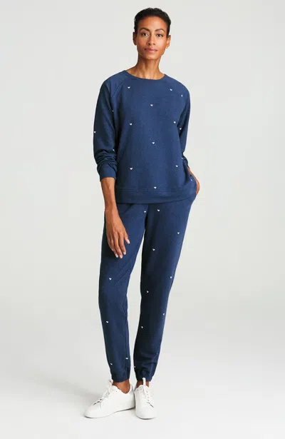 Jjill Tall Embroidered-heart Joggers Pants In Dark Blue Heather/pink Lilac
