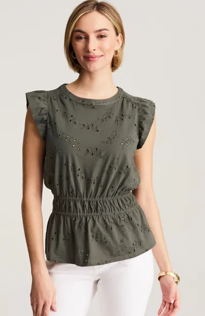 Jjill Tall Eyelet Sleeveless Top In Dusty Olive
