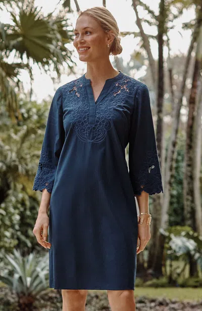Jjill Tall Eyelet Split-neck Dress In Blue