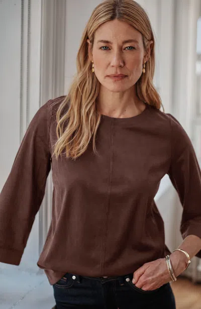 Jjill Tall Faux-suede Seamed Tee Shirt In Brown