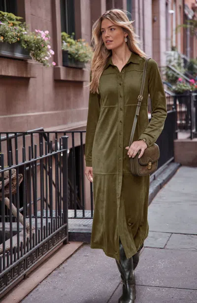 Jjill Tall Faux-suede Shirtdress In Green