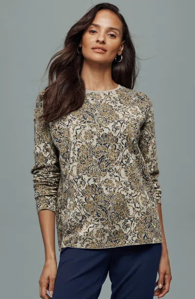 Jjill Tall Fine-floral Jacquard Sweater In Gray