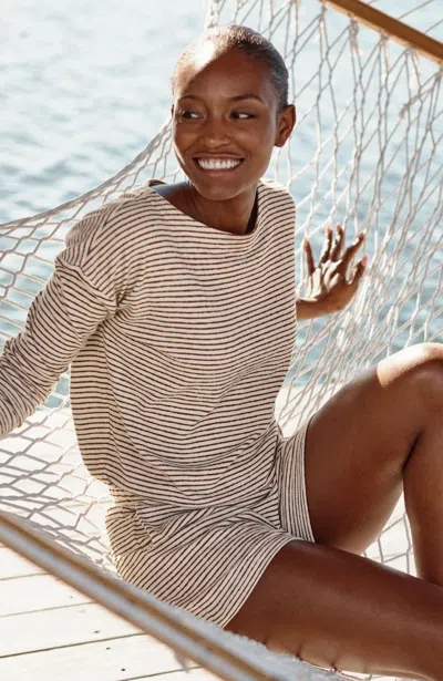 Jjill Tall Fit Striped Boat-neck Pullover In Cream/cinnamon