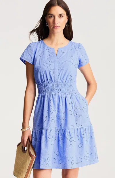 Jjill Tall Flutter-sleeve Eyelet Dress In Larkspur