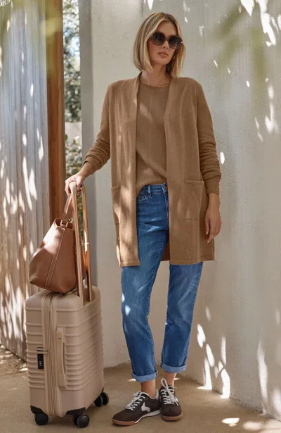 Jjill Tall Getaway Open-front Long Cardigan In Bark Heather