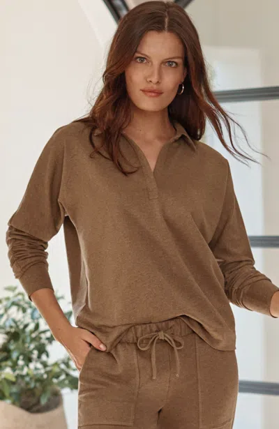 Jjill Tall Getaway Split-neck Sweatshirt In Bark Heather