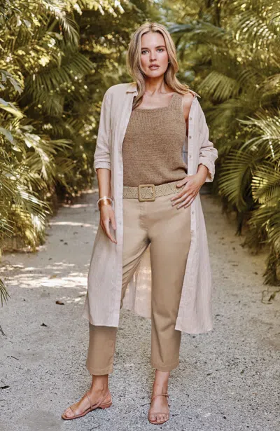 Jjill Tall Linen Button-front Duster In Oatmeal/white
