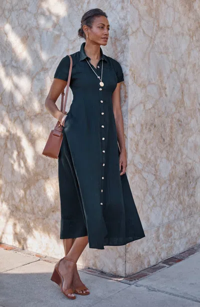 Jjill Tall Linen Maxi Shirtdress In Navy Blue