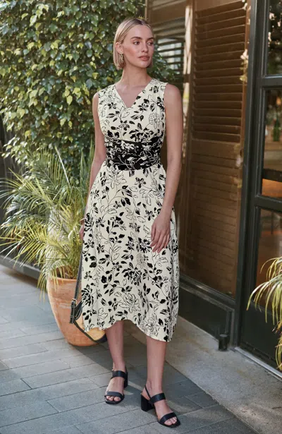 Jjill Tall Linen Wrap-front Dress In Eggshell Artistic Floral Mix