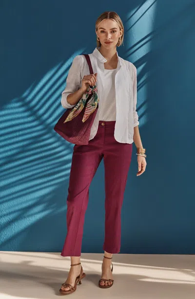 Jjill Tall Linen-stretch Slim-leg Pants In Maroon