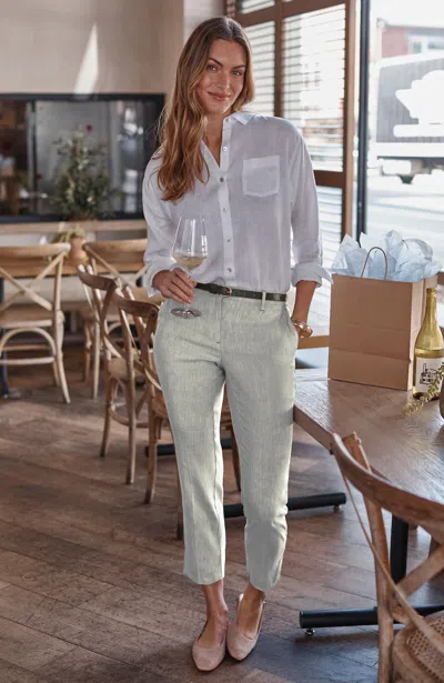Jjill Tall Linen-stretch Slim-leg Pants In Olivine/white