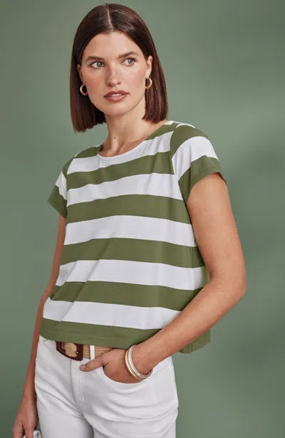 Jjill Tall Luxe Supima Modern Tee Shirt In Olivine/white