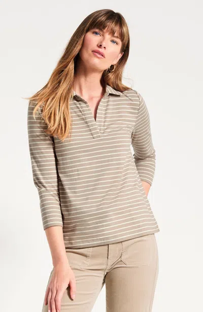 Jjill Tall Luxe Supima Polo Shirt In Cremini/cream