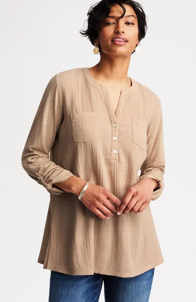 Jjill Tall Mixed-media Cotton-gauze Tunic In Wild Truffle