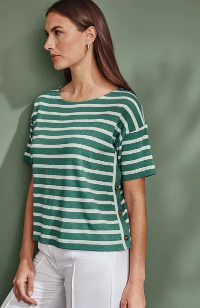 Jjill Tall Mixed-stripes Boat-neck Top In Sea Heather/cream