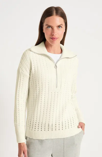 Jjill Tall Open-texture Half-zip In Cream