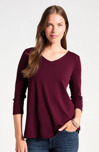 Jjill Tall Pima 3/4-sleeve V-neck Tee Shirt In Eggplant