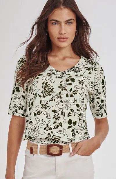 Jjill Tall Pima-slub V-neck Tee Shirt In Cream Artistic Floral