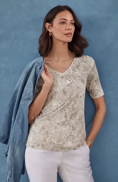 Jjill Tall Pima-slub V-neck Tee Shirt In Sand Dune Coastal Garden
