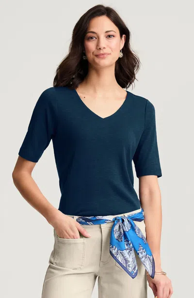 Jjill Tall Pima-slub V-neck Tee Shirt In True Navy