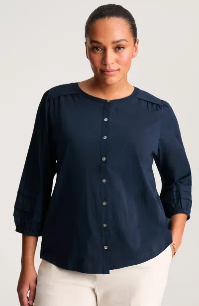 Jjill Tall Pintucked Mixed-media Top In True Navy