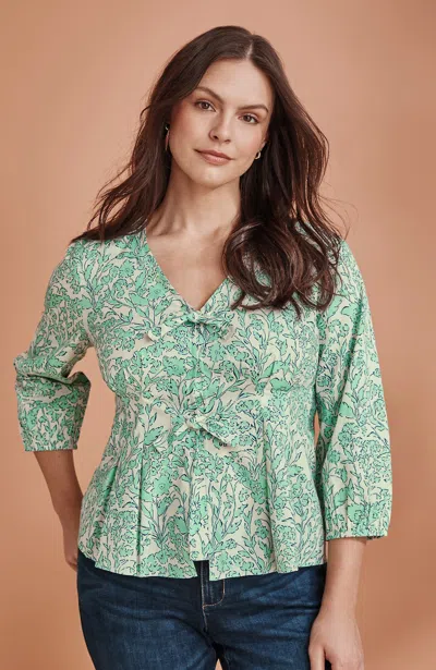 Jjill Tall Pleated Tie-front Top In Fresh Mint Garden Illustration