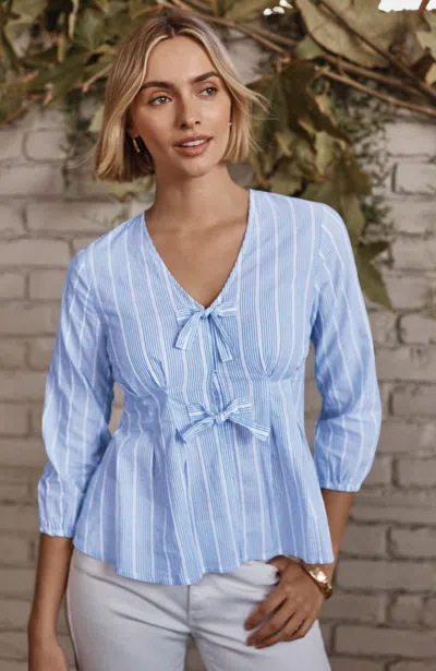Jjill Tall Pleated Tie-front Top In White/dutch Blue