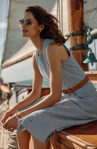 Jjill Tall Pleat-front A-line Midi Dress In Bayside Blue/white