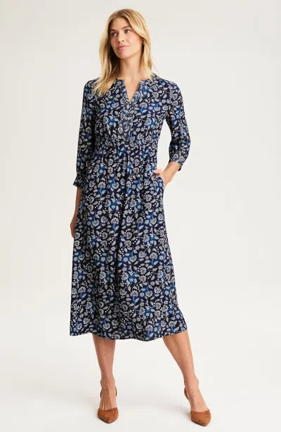 Jjill Tall Printed Trapunto-stitched Dress In Oceanic Watercolor Vines
