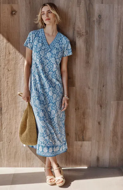 Jjill Tall Pure Jill Block-printed Maxi Dress In Coastal Blue Floral Batik