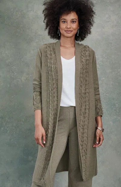 Jjill Tall Pure Jill Clipped-jacquard Long Cardigan In Olive Heather