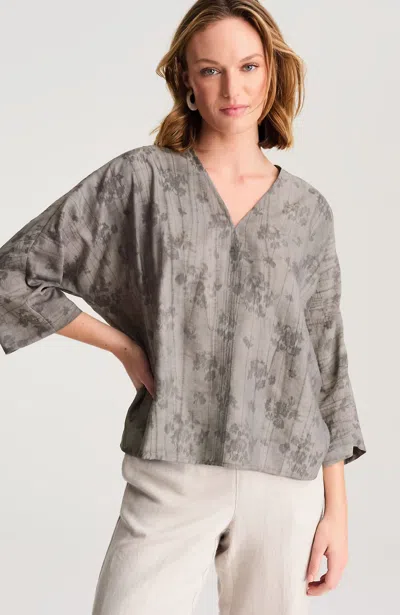 Jjill Tall Pure Jill Crinkled Jacquard Top In Gray