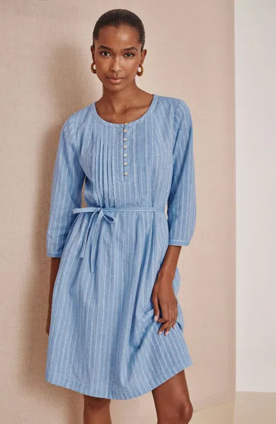 Jjill Tall Pure Jill Dobby Henley Dress In Blue Stone/paper White