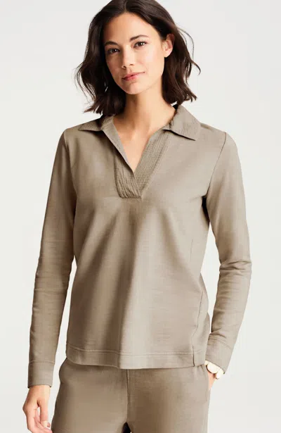 Jjill Tall Pure Jill Johnny Collar Top Pullover In Light Dark Oatmeal