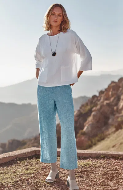 Jjill Tall Pure Jill Linen Cropped Pants In Coastal Blue/cream