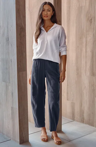 Jjill Tall Pure Jill Linen-blend Barrel Pants In Charcoal Blue