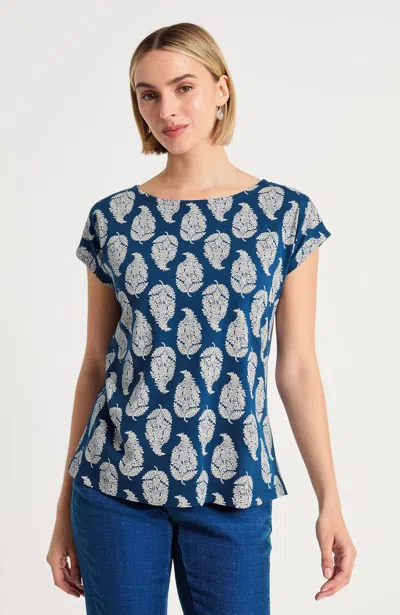 Jjill Tall Pure Jill Paisley Cap-sleeve Tee Shirt In Tidal Blue Paisley Bouquet