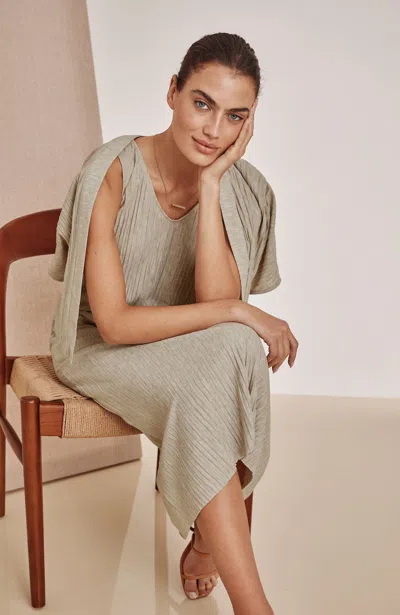 Jjill Tall Pure Jill Pleated Dress & Cardigan Set In Brown