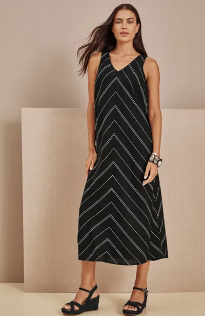 Jjill Tall Pure Jill Slub Maxi Dress In Black/cream