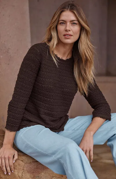 Jjill Tall Pure Jill Textured 3/4 Sleeve Sweater Pullover In Coffee Bean