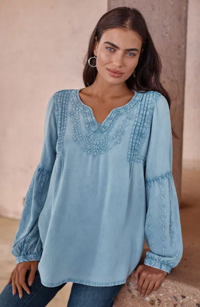 Jjill Tall Pure Jill Washed Embroidered Top In Light Cameo Blue